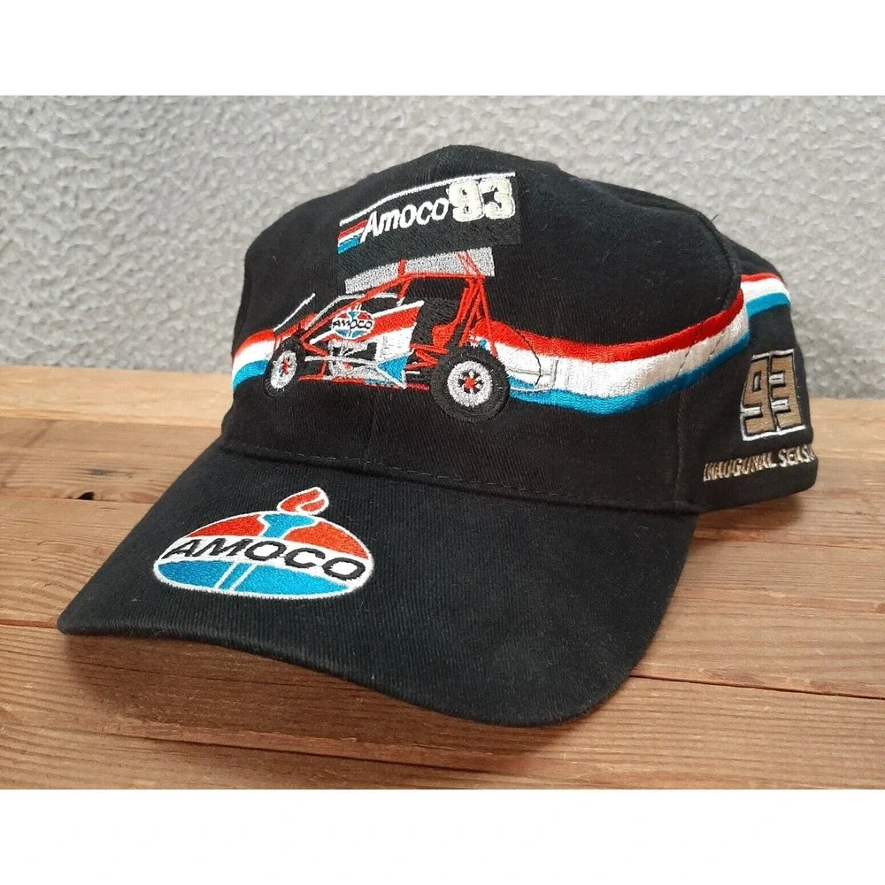Vintage Nascar Hat Adult Black Snapback Cap Dave Blaney Amoco 1990s‎ Y2K Racing